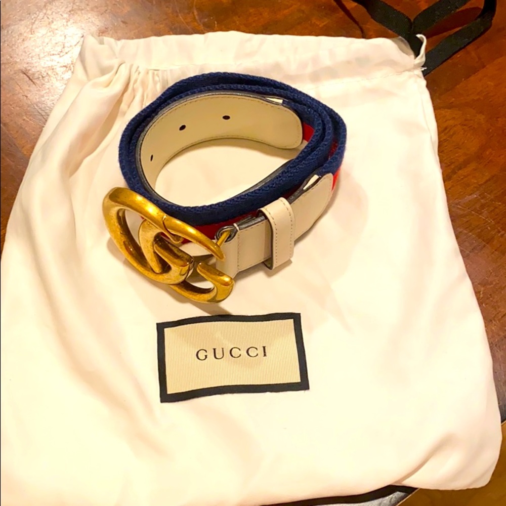 Red blue white web women’s Gucci belt
